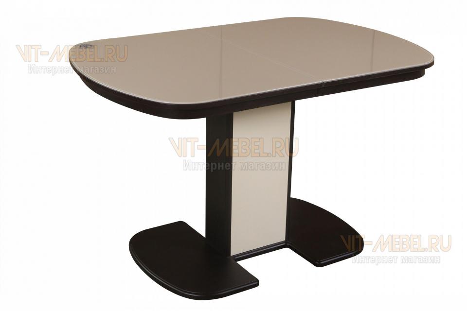 Обеденный стол Элегант, раздвижной, венге/бежевый/стекло