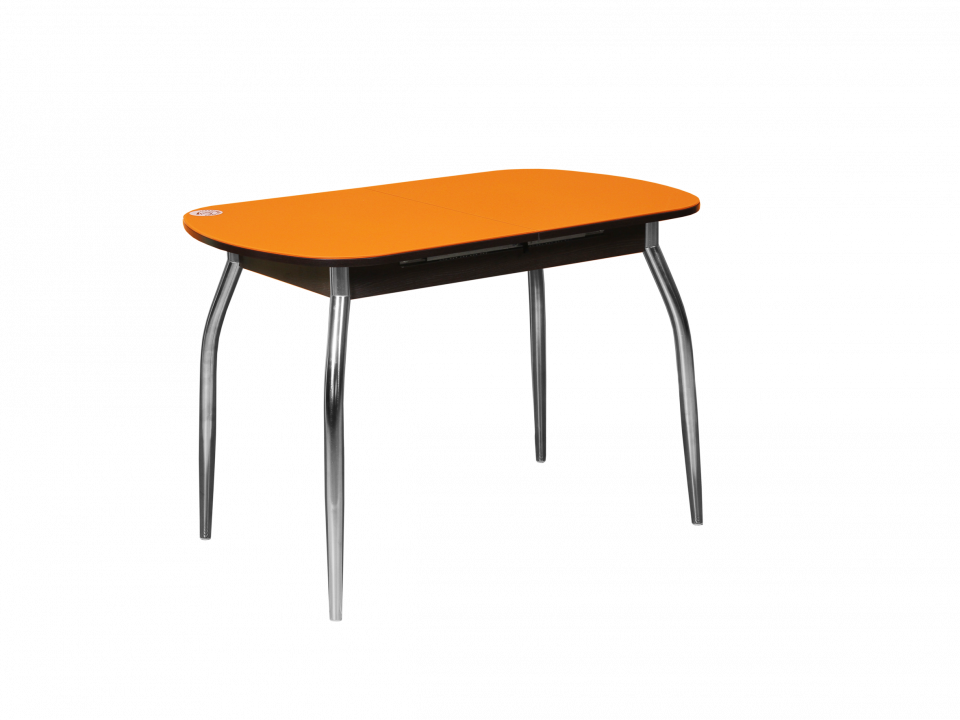 Обеденный стол Лидер, раздвижной, стекло, венге/оранжевый