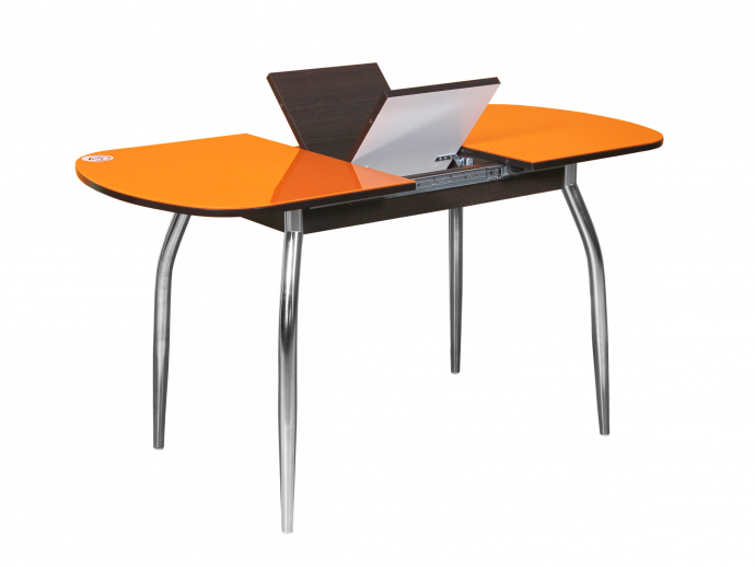 Обеденный стол Лидер, раздвижной, стекло, венге/оранжевый Обеденный стол Лидер, раздвижной, стекло, венге/оранжевый