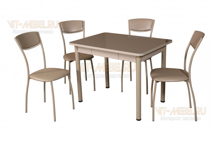 Обеденная группа Дебют, с ящиком, стулья Сильвия, капучино Обеденная группа Дебют, с ящиком, стулья Сильвия, капучино