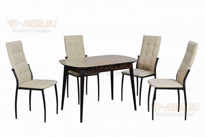 Обеденная группа Премиум, стулья Лея 2 с простежкой, венге/бежевый Обеденная группа Премиум, стулья Лея 2 с простежкой, венге/бежевый