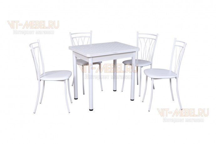 Обеденная группа Дельта, поворотно-откидной, стулья Сильвия 2, белый Обеденная группа Дельта, поворотно-откидной, стулья Сильвия 2, белый