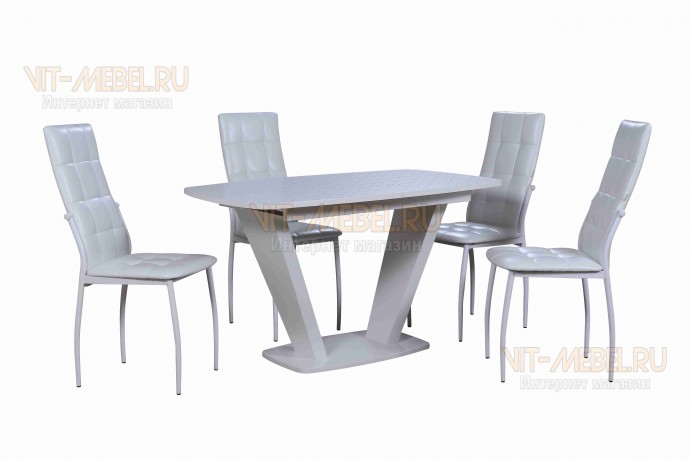 Обеденная группа Вегас, стулья Лея 2 с простежкой, белый Обеденная группа Вегас, стулья Лея 2 с простежкой, белый