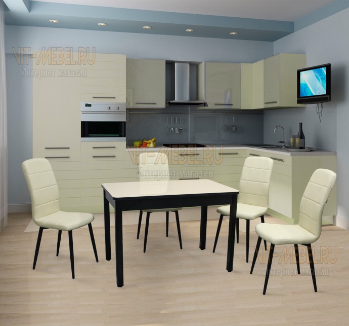 Обеденная группа раздвижной стол Ганд-С стекло и 4 стула Престиж (беж/черн) Обеденная группа раздвижной стол Ганд-С стекло и 4 стула Престиж (беж/черн)