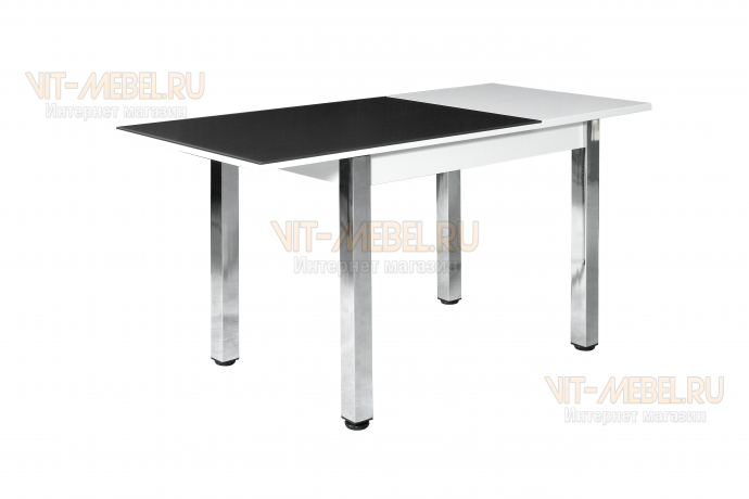 Обеденный стол Буони 3, поворотно-откидной, стекло, черный/белый Обеденный стол Буони 3, поворотно-откидной, стекло, черный/белый