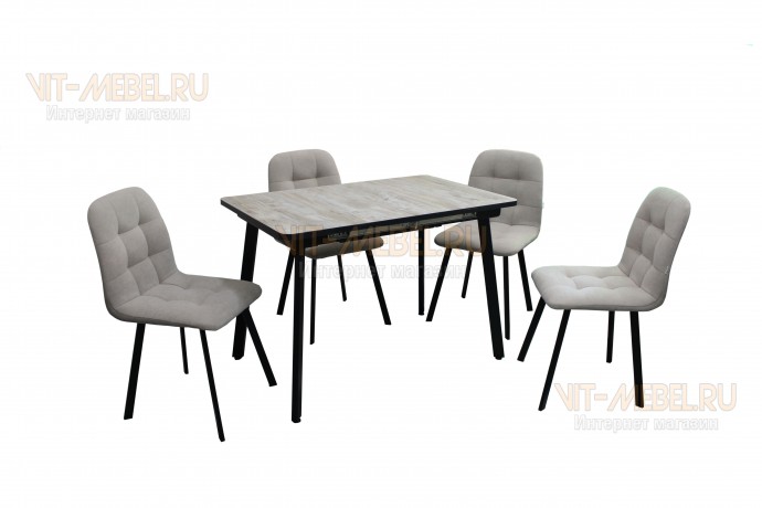 Обеденная группа Раздвижной стол Техас(Дуб Аляска/черн) и стулья Милан(Св.капуч./черн) Обеденная группа Раздвижной стол Техас(Дуб Аляска/черн) и стулья Милан(Св.капуч./черн)