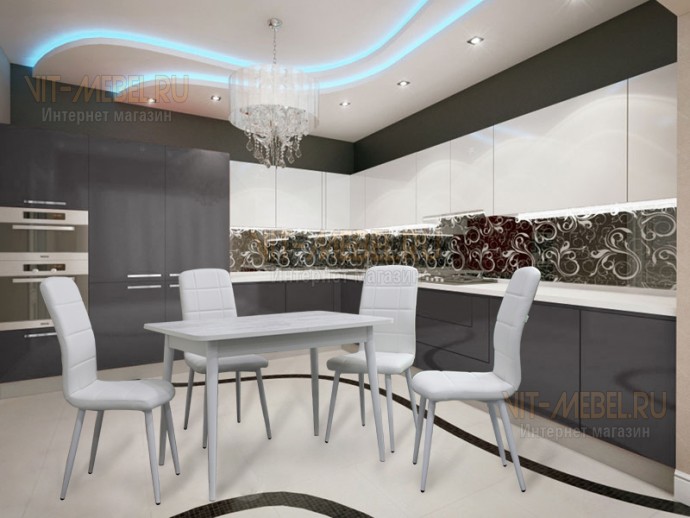 Стол раздвижнойГранд (белый/сосна монрепо) и 4 стула Престиж Стол раздвижнойГранд (белый/сосна монрепо) и 4 стула Престиж