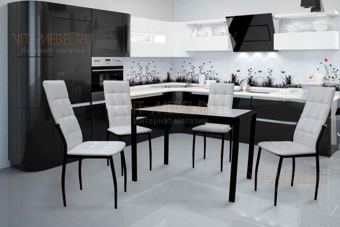 Обеденная группа раздвижной стол Олимп ,стулья Лея 2 с простежкой (Белый/черный) Обеденная группа раздвижной стол Олимп ,стулья Лея 2 с простежкой (Белый/черный)