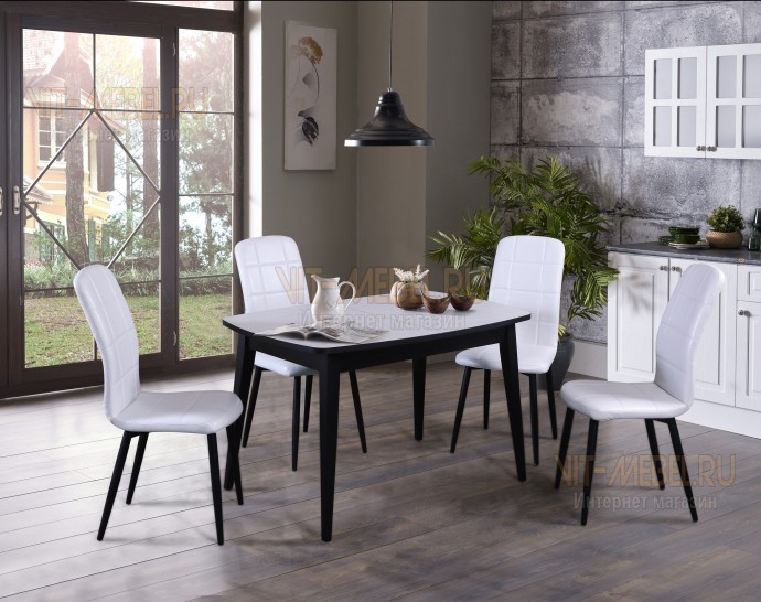 Обеденная группа раздвижной стол Мальта(Сосна Сант./черн.) и стулья Престиж(Белый/черн.) Обеденная группа раздвижной стол Мальта(Сосна Сант./черн.) и стулья Престиж(Белый/черн.)